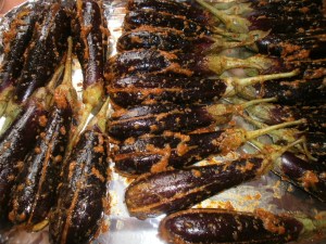 Stuffed Baby Aubergine ready to go into the oven
