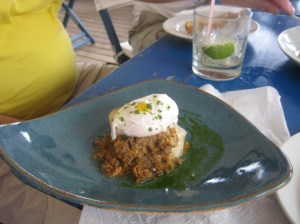 Crab meat with a soft poached Egg