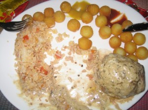 Steak with a light peppercorn sauce