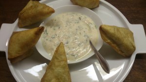 Pea & Potato Samosa served with Mint & Chilli Yoghurt